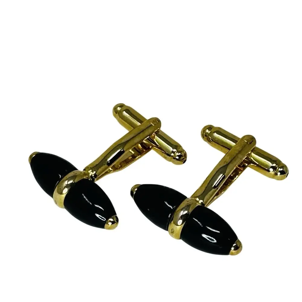 Vintage Black & Gold Tone Bullet Cuff links MCM Art Deco .75”